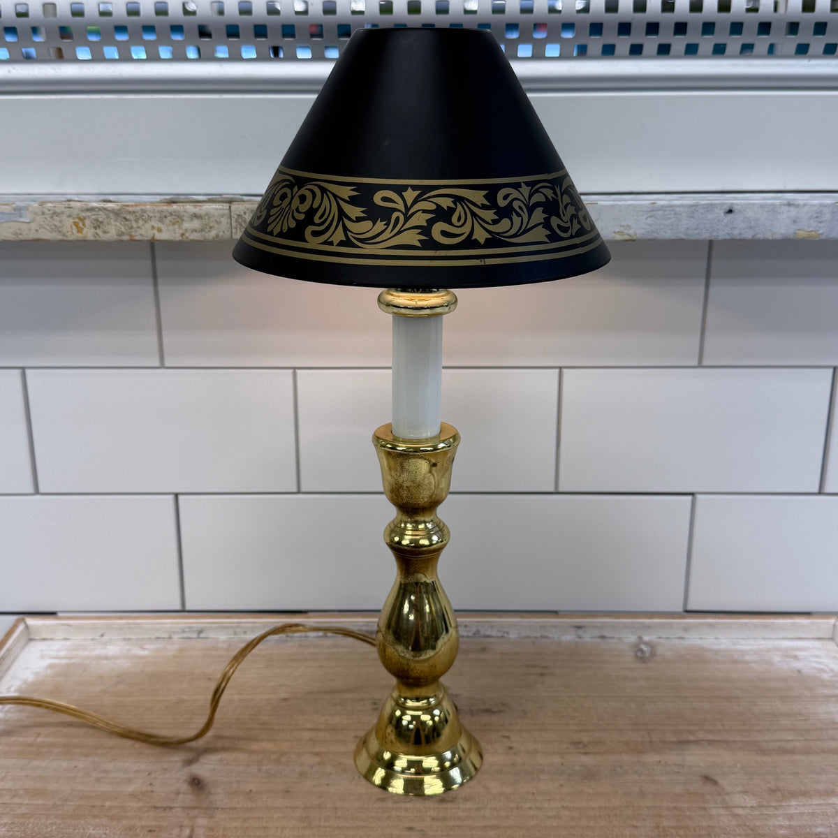 Hampton Brass Table Lamp Black Tole Shade 1990s