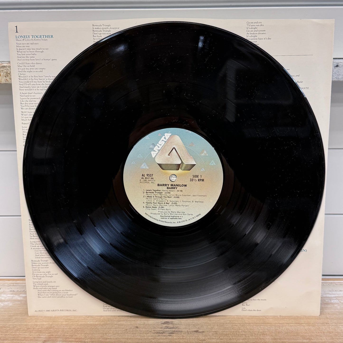 Barry Manilow Barry Vinyl Record LP 1980 #AL 9537