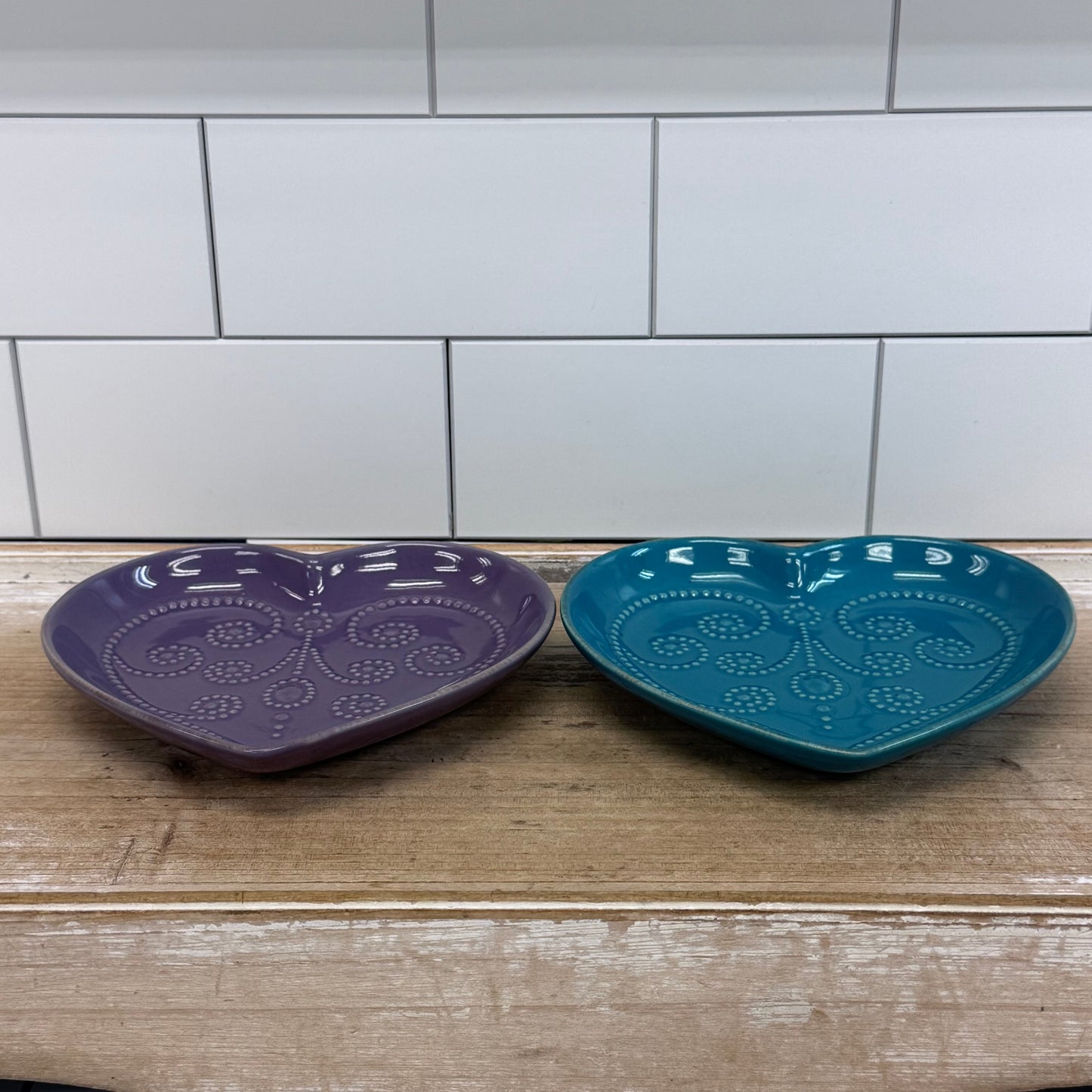 Lenox French Perle Heart Shaped Dishes Purple Blue Set of 2