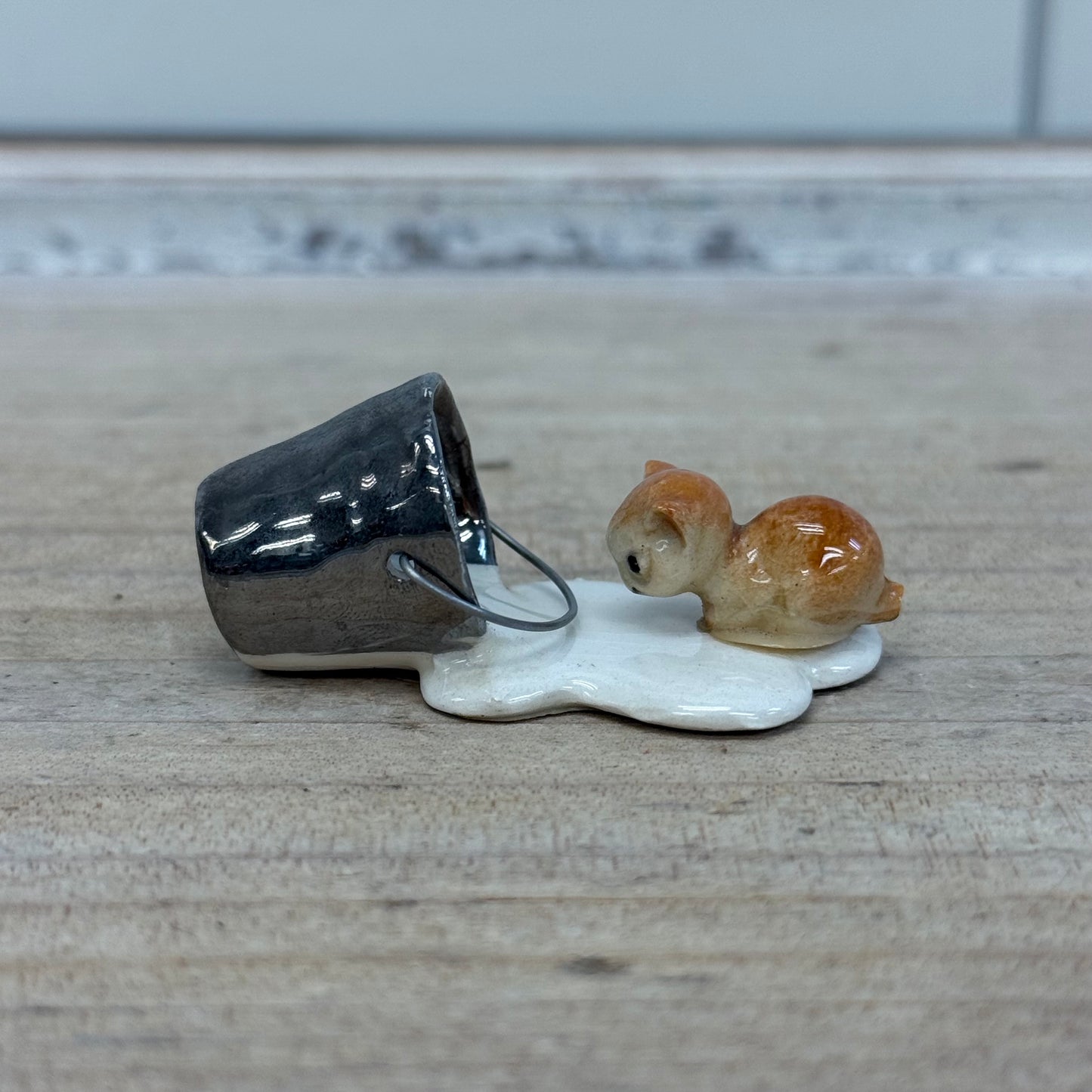 Hagen Renaker Spilt Milk Bucket and Kitten Figurine, Ceramic