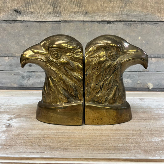 Vintage Brass Eagle Head Bookends, Set of 2