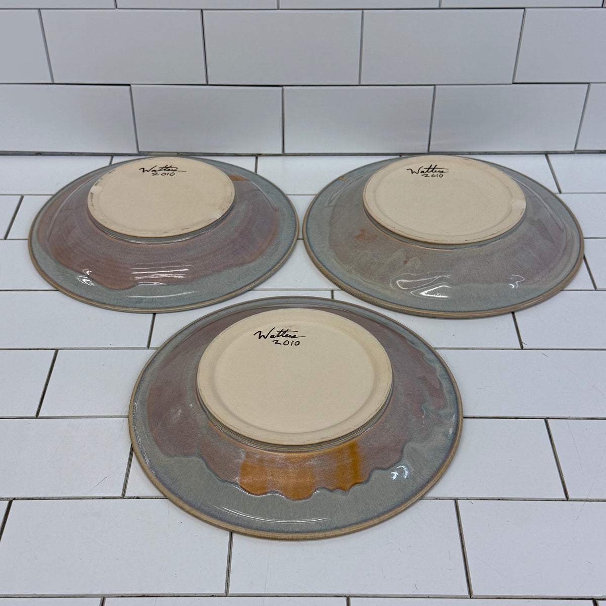 Studio Pottery Stoneware Plates Set of 3 Signed Walters 2010