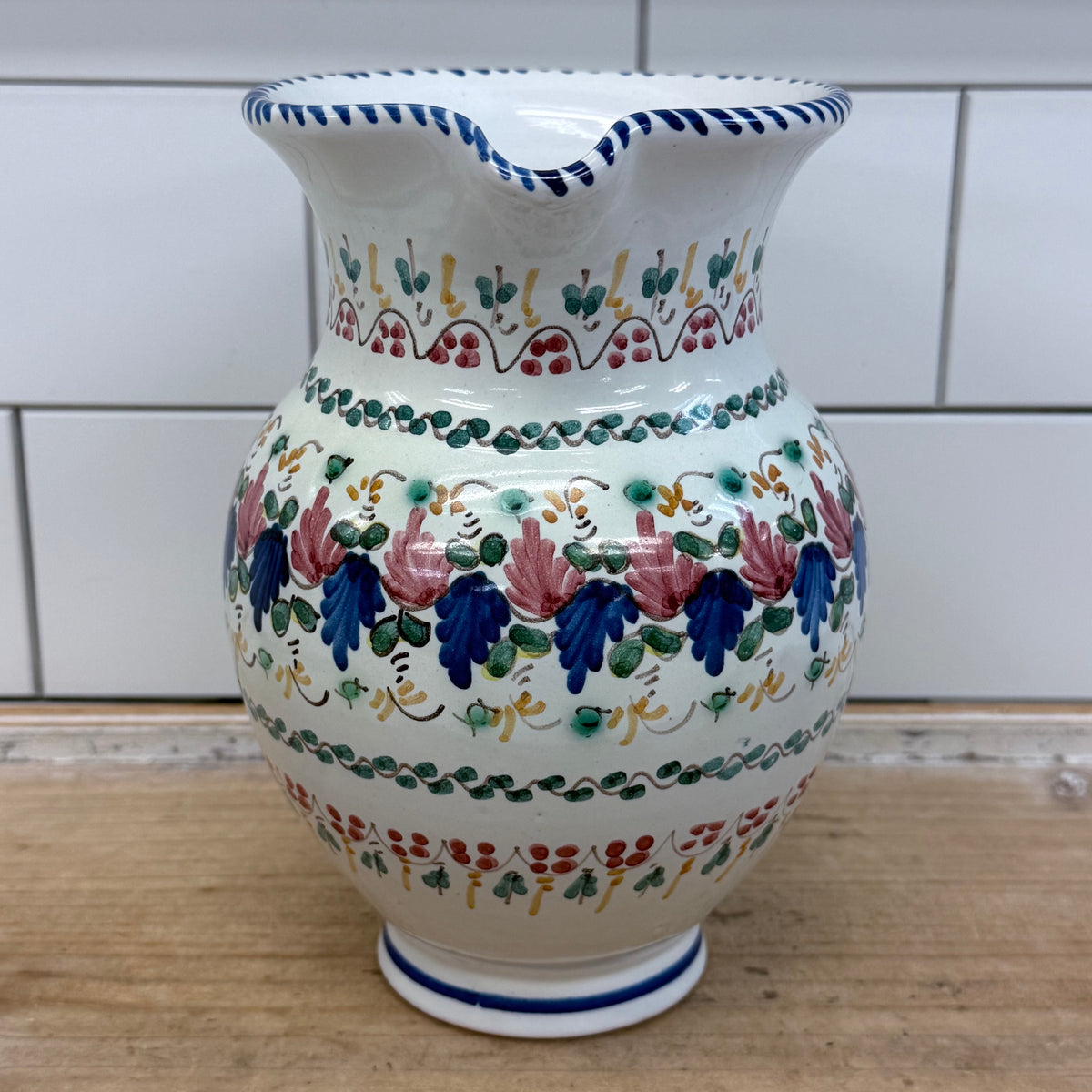 Puente del Arzobispo Hand-Painted Floral Pottery Pitcher