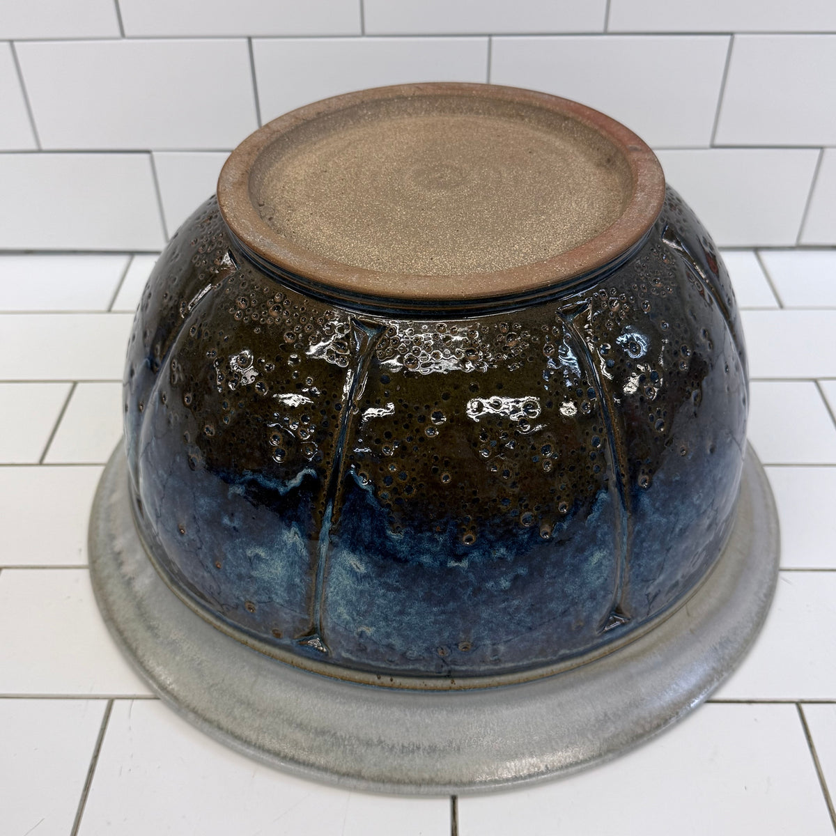 Studio Pottery Blue Glazed Stoneware Centerpiece Bowl