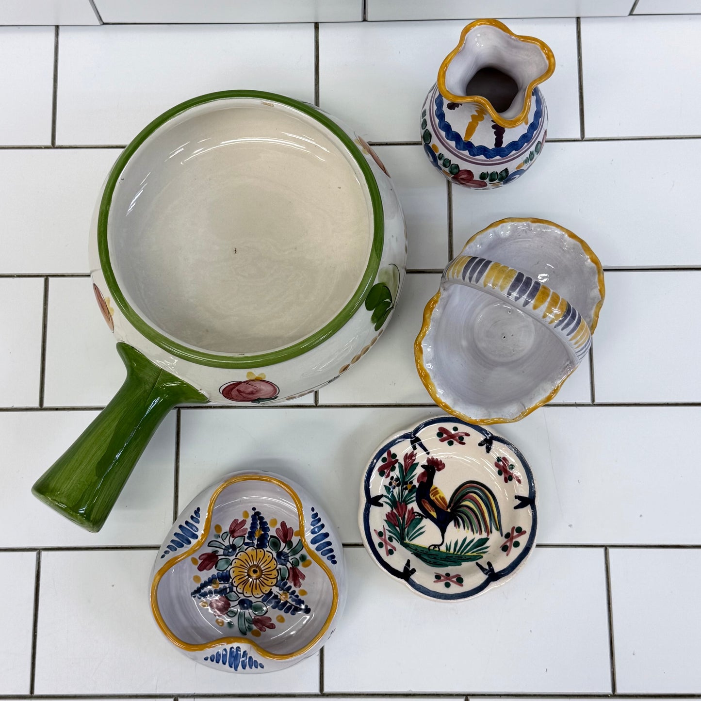 European Hand Painted Pottery Lot Quimper Modra Portugal Set of 5