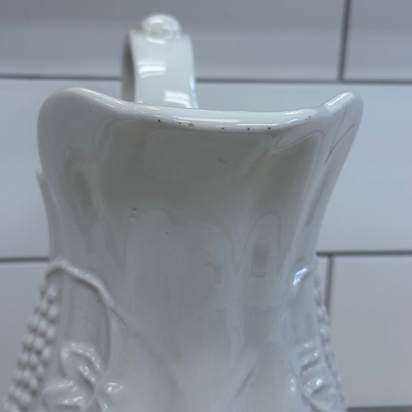 Red Cliff Embossed Grape Ironstone Pitcher White Harvest Vase