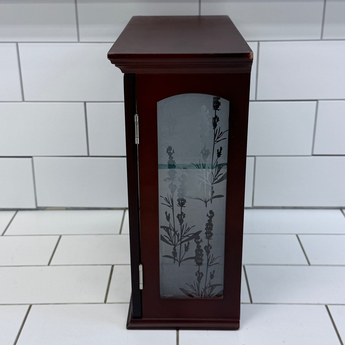 Curio Cabinet Floral Frosted Glass Trinket Shelf