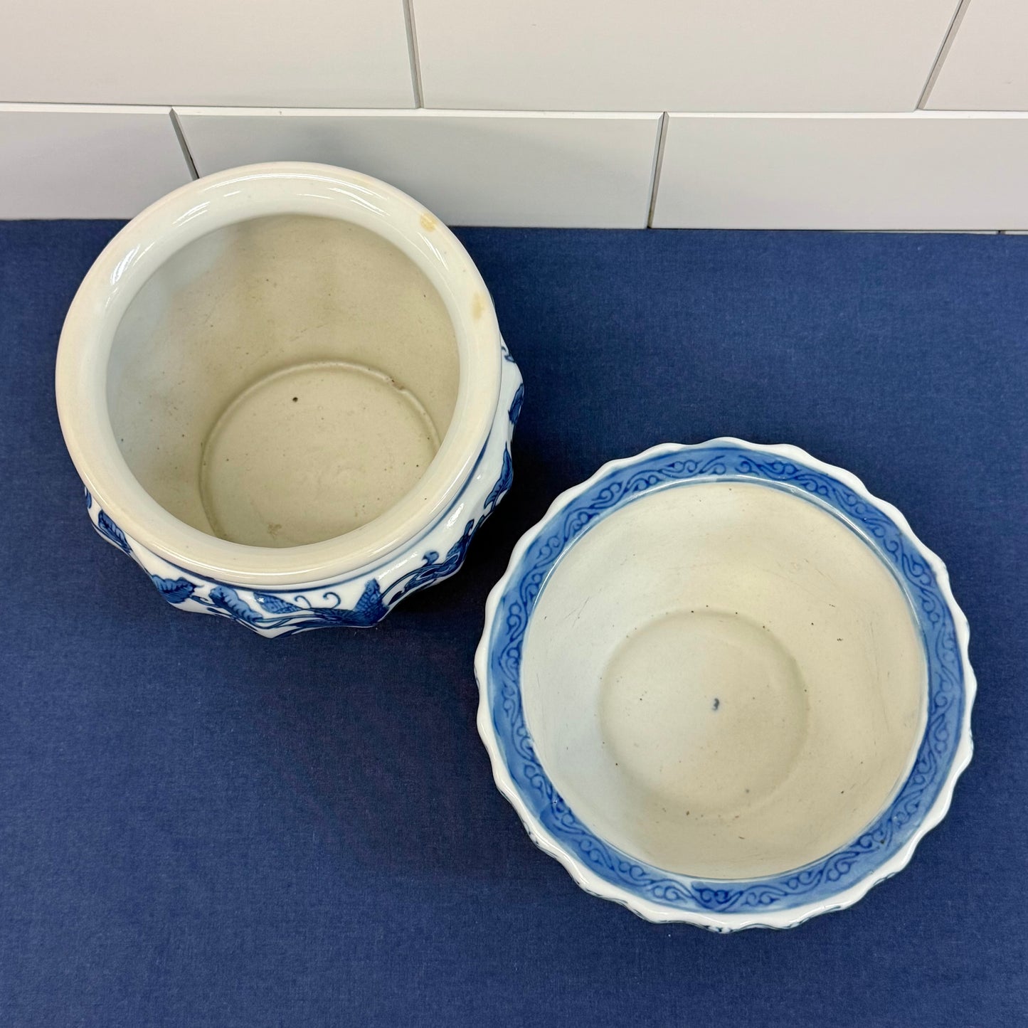 Blue White Floral Ceramic Planters Cachepots Set of 2