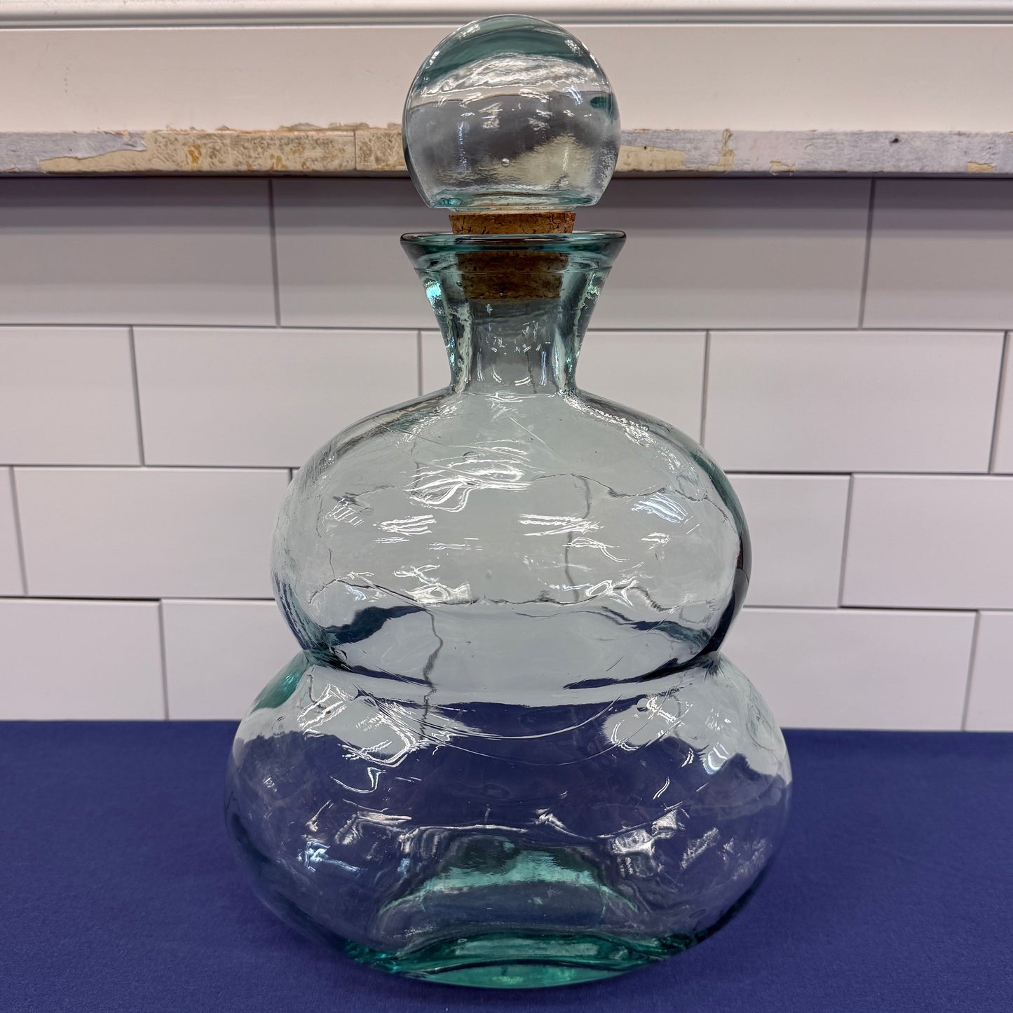 Hand-Blown Recycled Glass Decanter with Cork Stopper