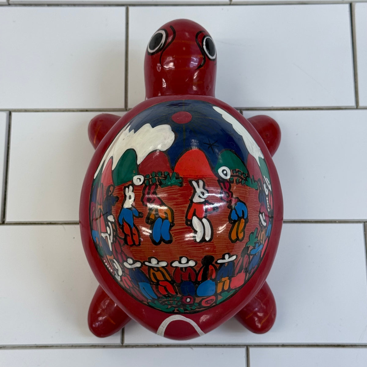 Mexican Folk Art Turtle Ceramic Trinket Box with Lid