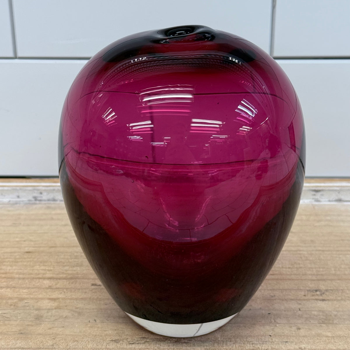 Vintage Cranberry Red Hand Blown Art Glass Bud Vase 6”