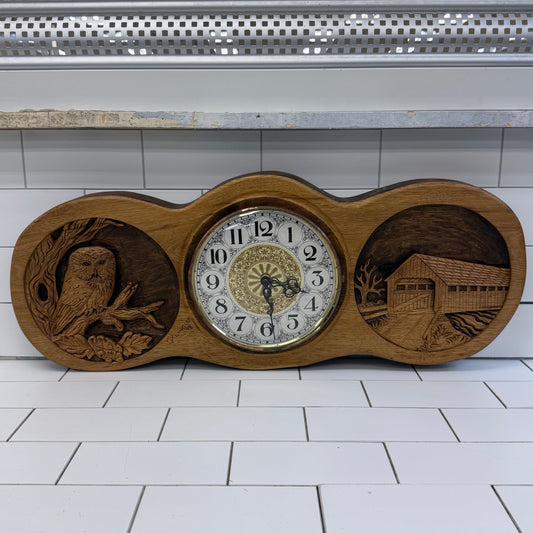 Kenneth J. Klingler Owl & Covered Bridge Wall Clock 1998