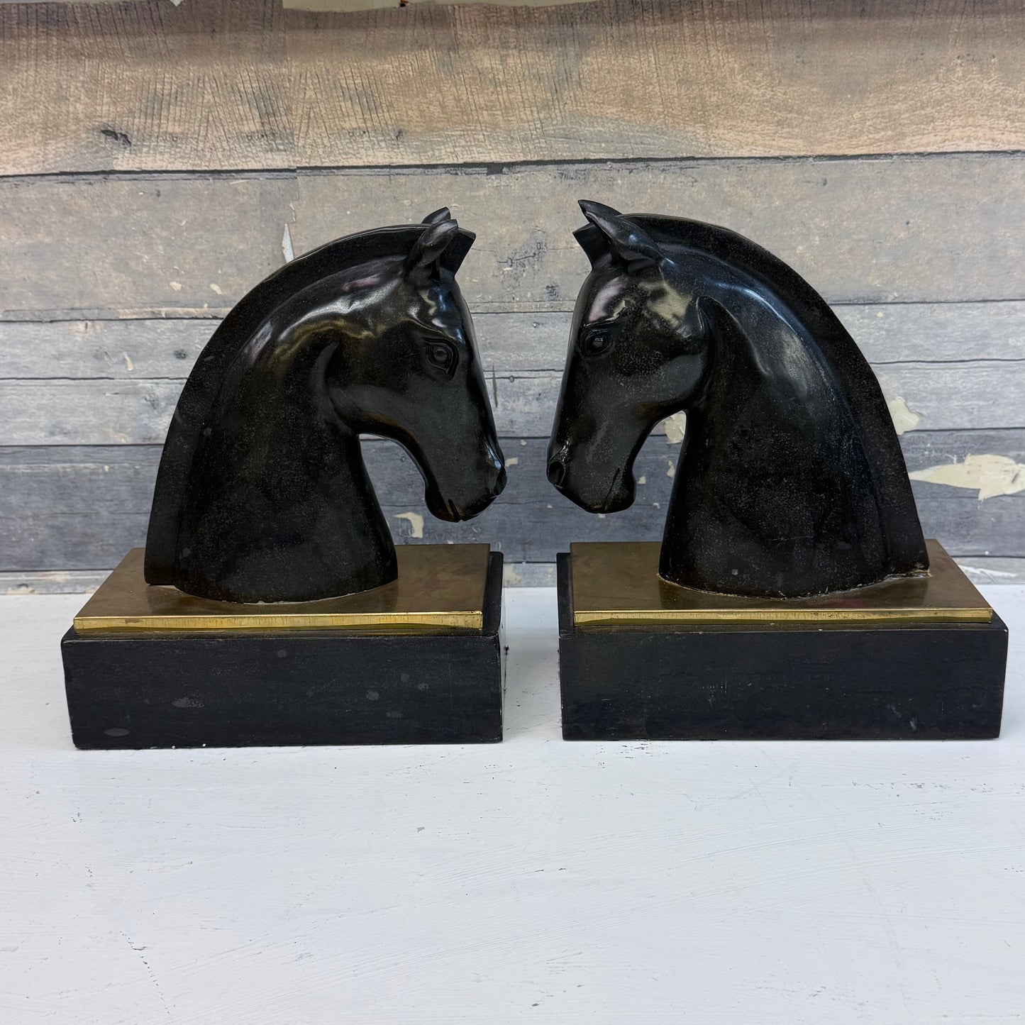 Carved Marble Horse Head Bookends, Set of 2