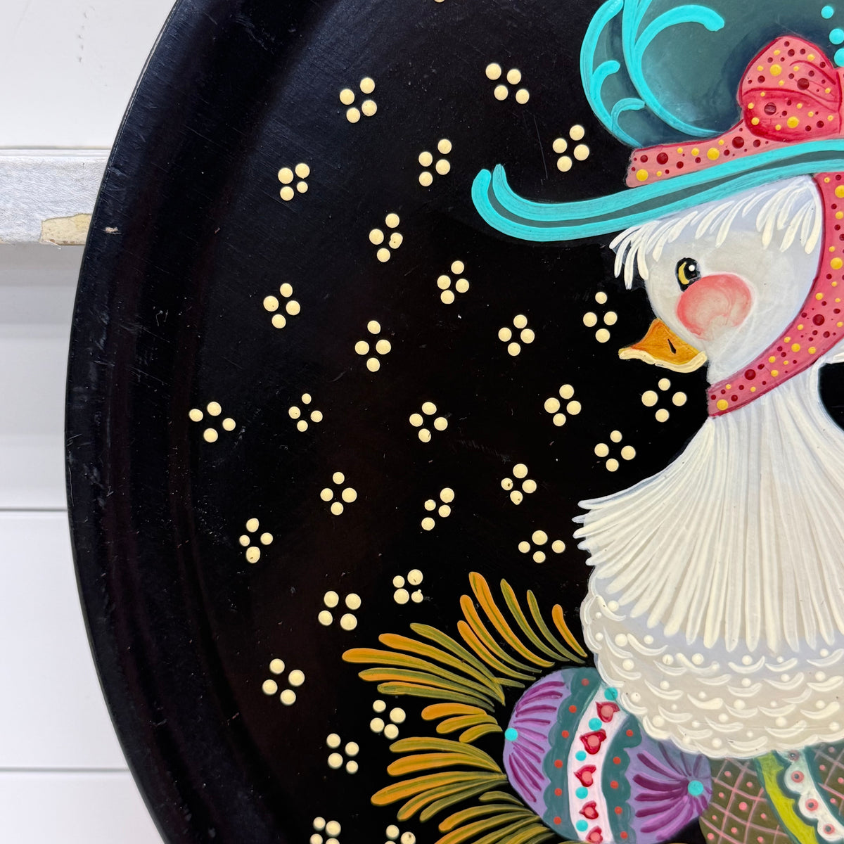 Folk Art Goose Hand-Painted Wooden Tray