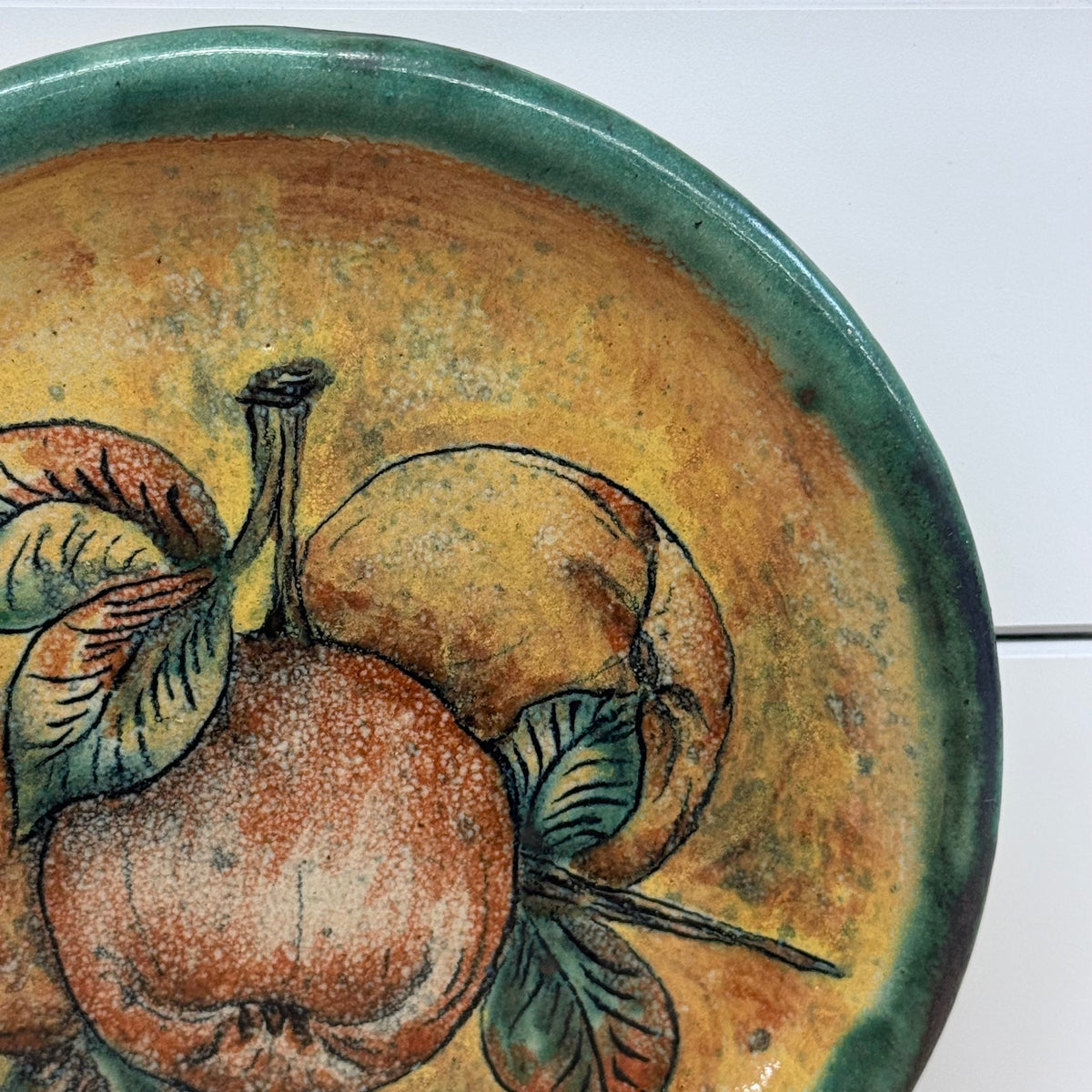 Studio Pottery Apple Fruit Wall Plate Folk Art Vintage Signed