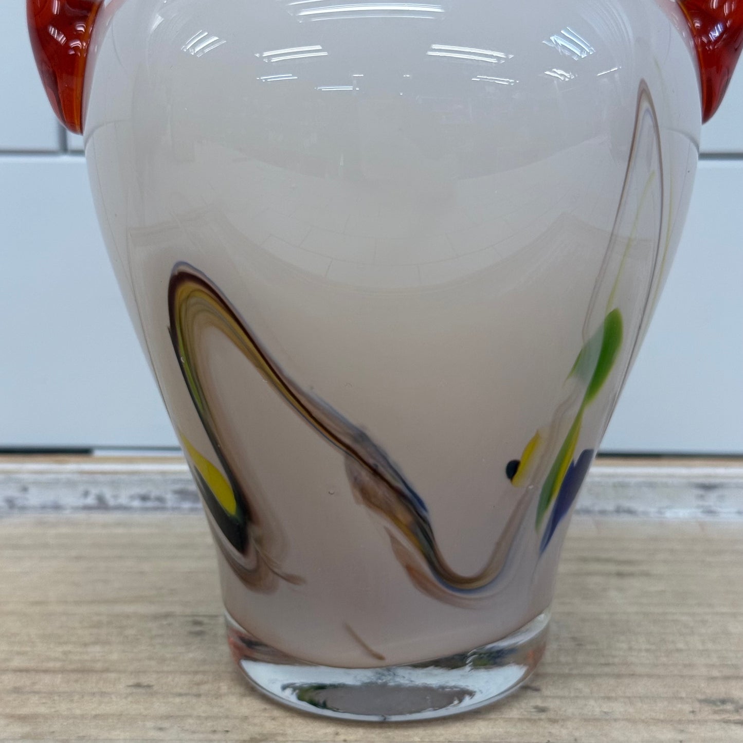 Vintage Murano Style Applied Handle Art Glass Vase