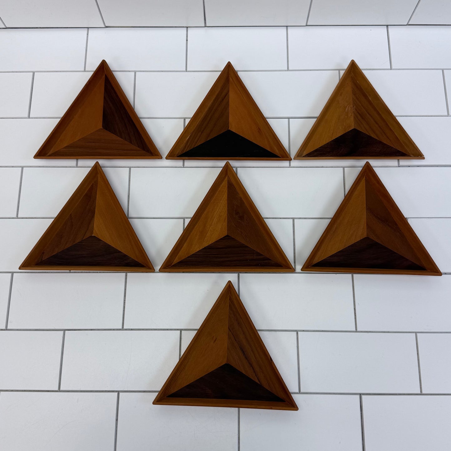 Triangular Dishes, Wood Set of 7