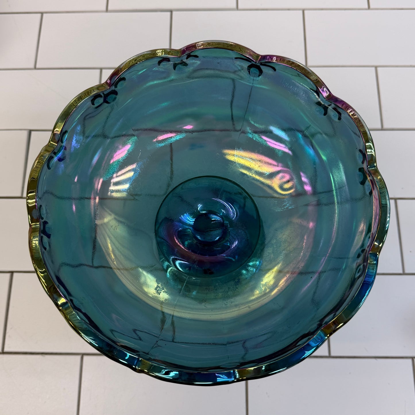 Indiana Glass Garland Teardrop Carnival Glass Pedestal Compote