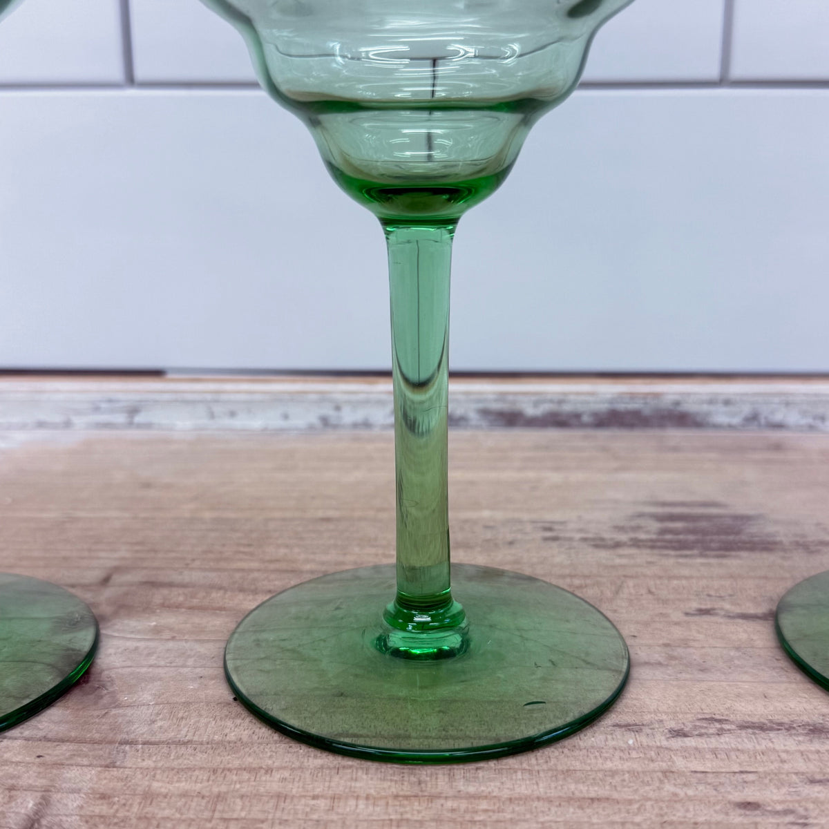 Green Glass Goblets Flared Bowl Set of 4
