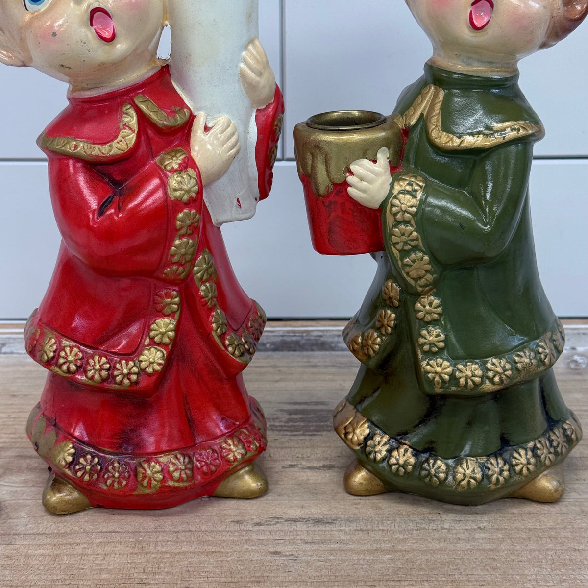 Vintage STAR Japan Christmas Choir Children Candle Holders Set of 2