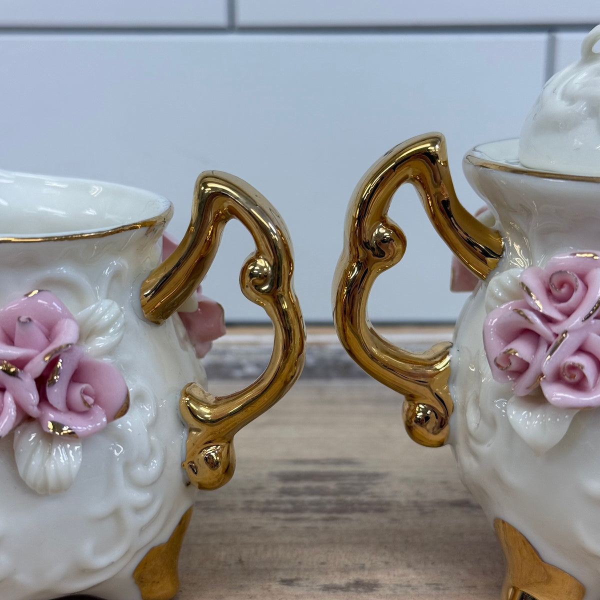 Cracker Barrel Pink Rose Porcelain Tea Set 1980s