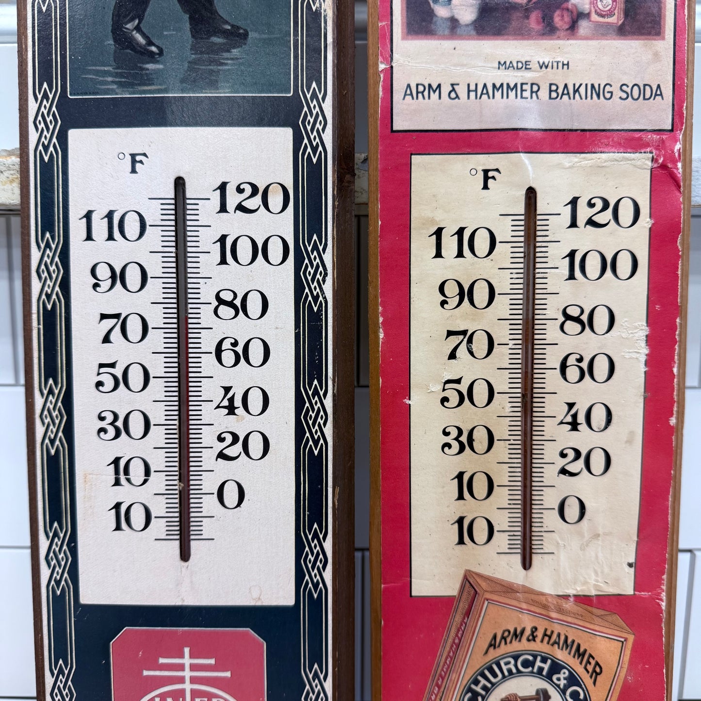 Vintage Nabisco Arm & Hammer Wood Thermometers Set of 2