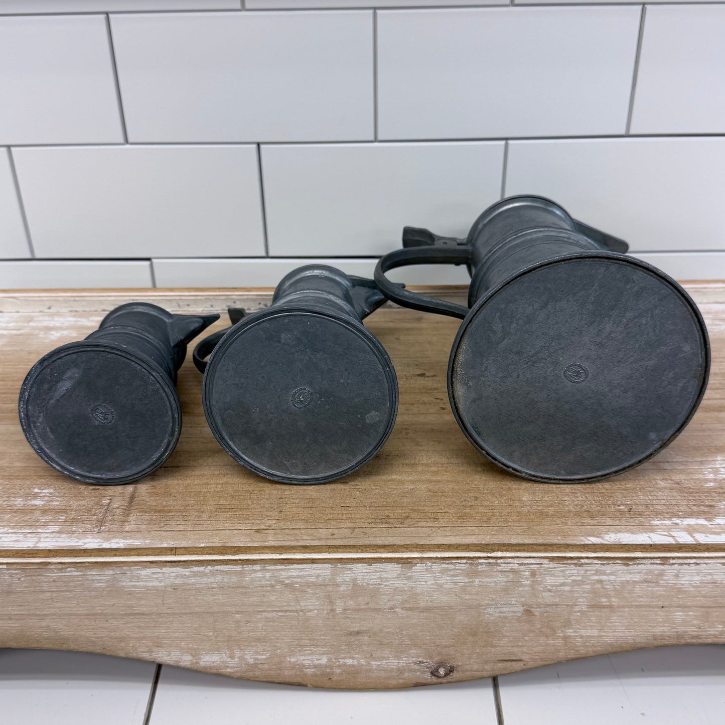 Pewter Flagon Set of 3 with Hinged Lids