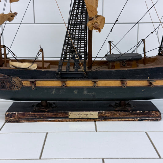 Spanish Frigate Model Ship Vintage 1980s