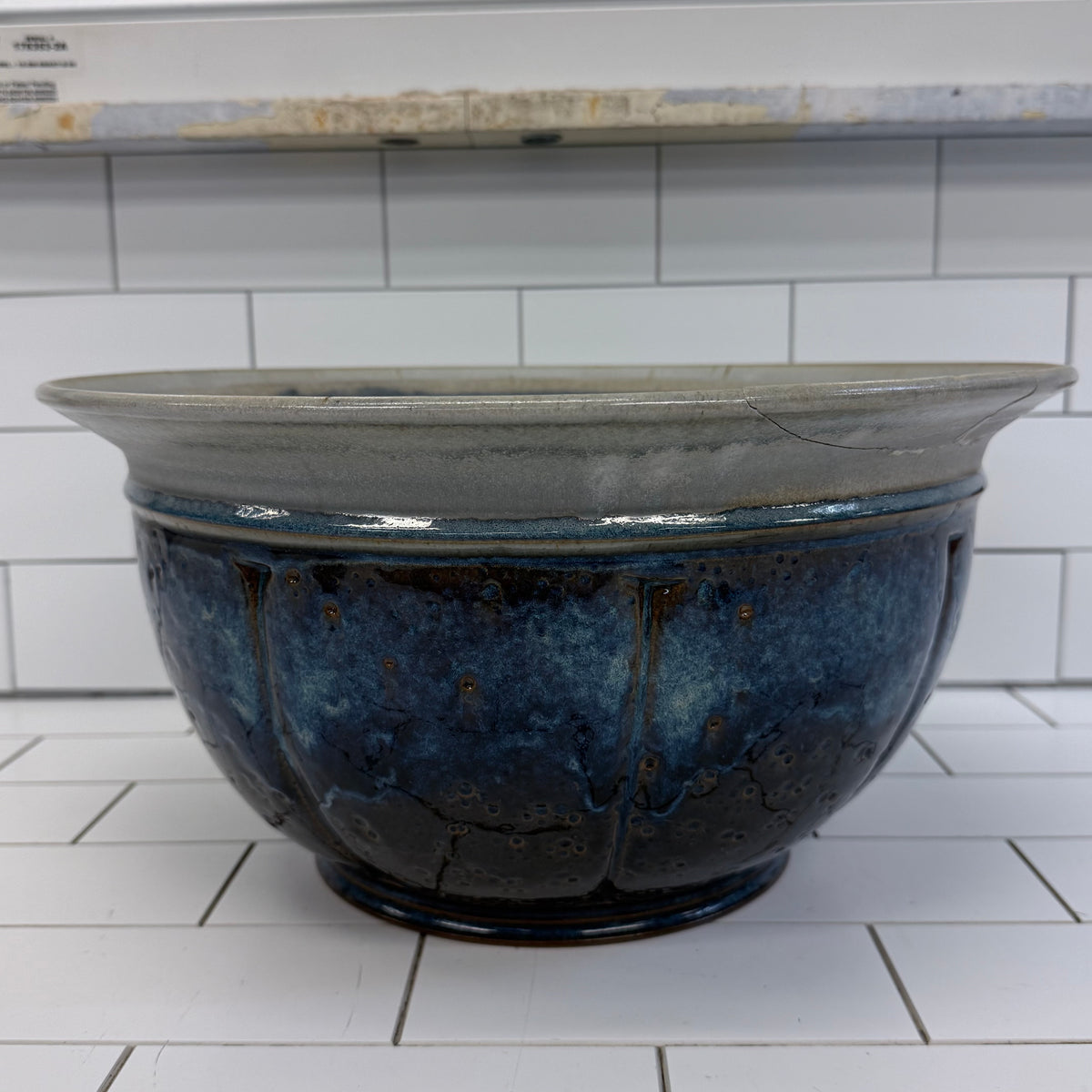 Studio Pottery Blue Glazed Stoneware Centerpiece Bowl
