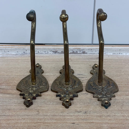 Vintage French Paris Wall Hooks Cast Brass Style Set of 3