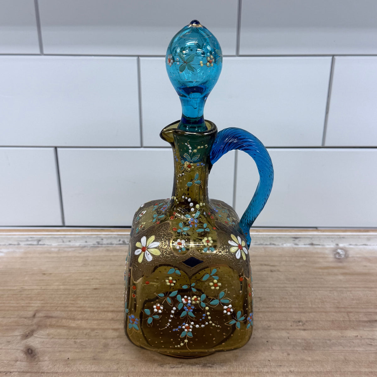 Theresienthal Enameled Glass Decanter c1890