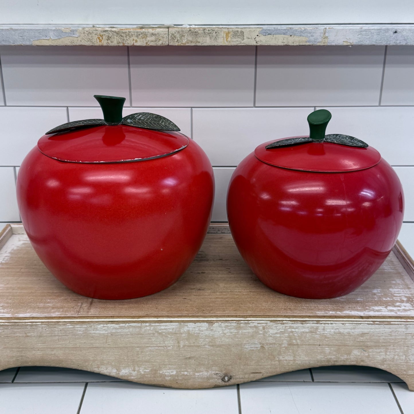 Chrom-Ever Red Apple Aluminum Canisters Set 1960s