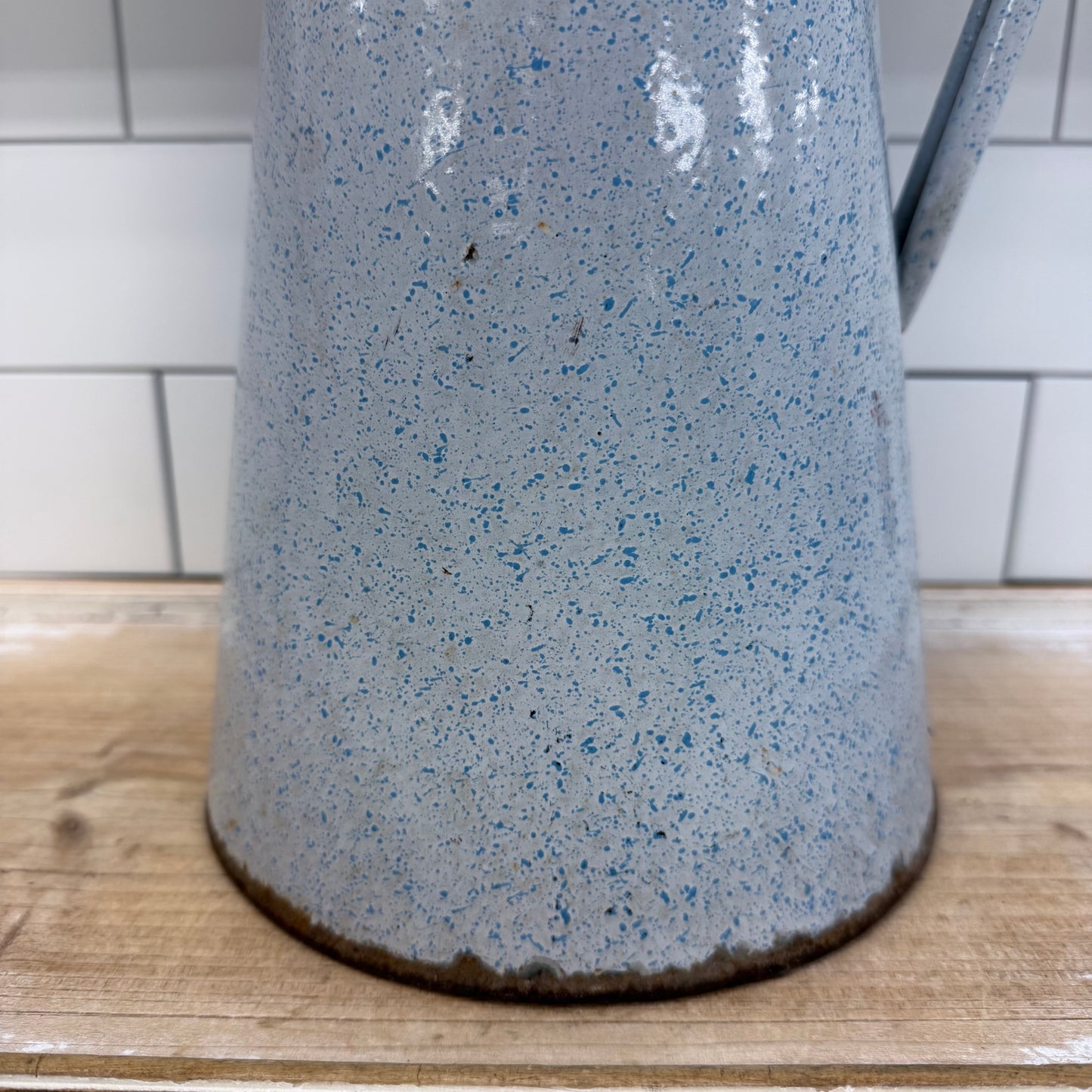 Vintage Blue Speckled Enamelware Pitcher Farmhouse Decor