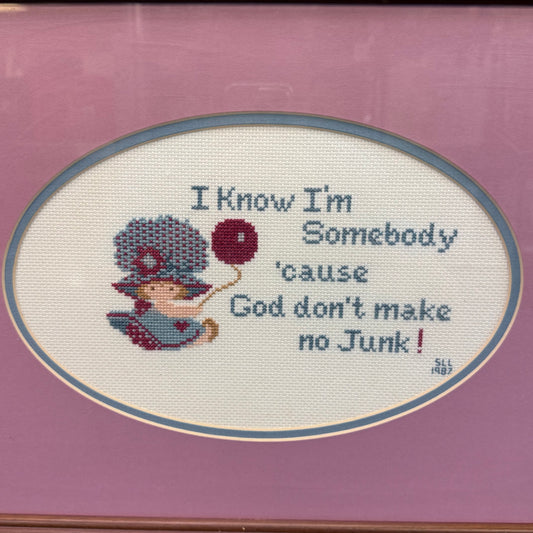 Holly Hobbie Framed Cross Stitch Art, Signed 1987