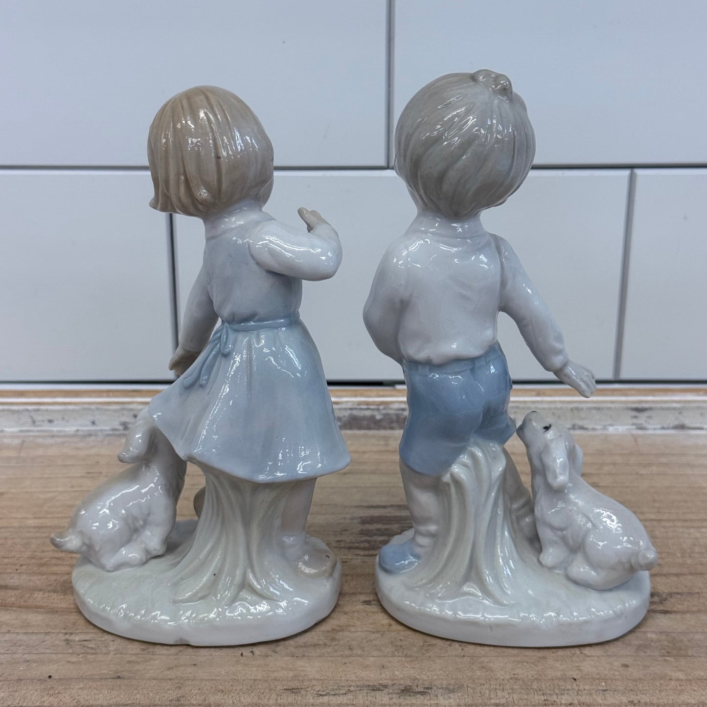 KPM Boy & Girl with Puppies Figurines Set of 2
