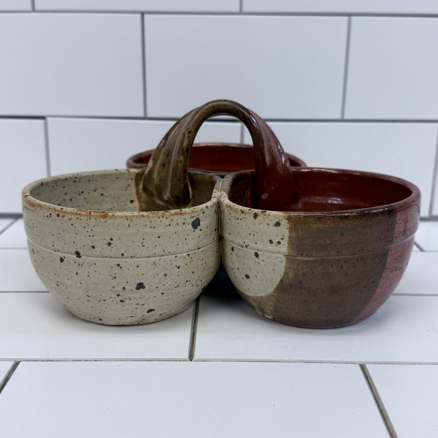 Studio Pottery Stoneware Set Burgundy & Beige Lot of 4