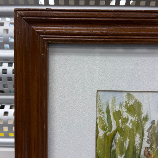 Cat on Steps Original Watercolor Signed Joann Florey Framed Art