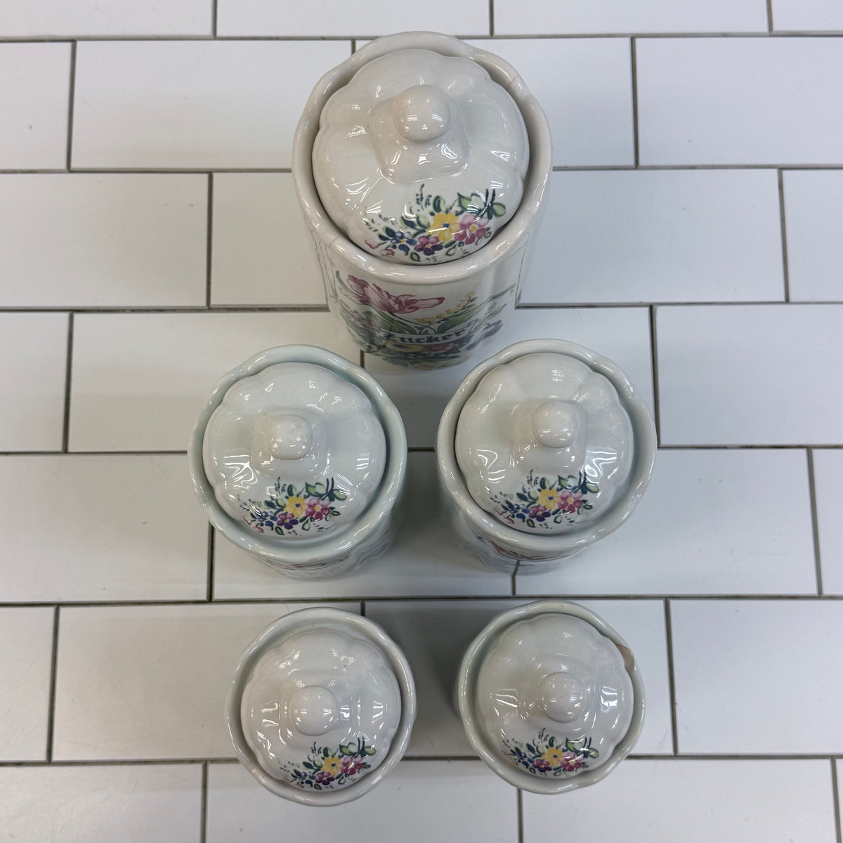 T. Delft's Bleau Floral Ceramic Kitchen Canisters Set of 5