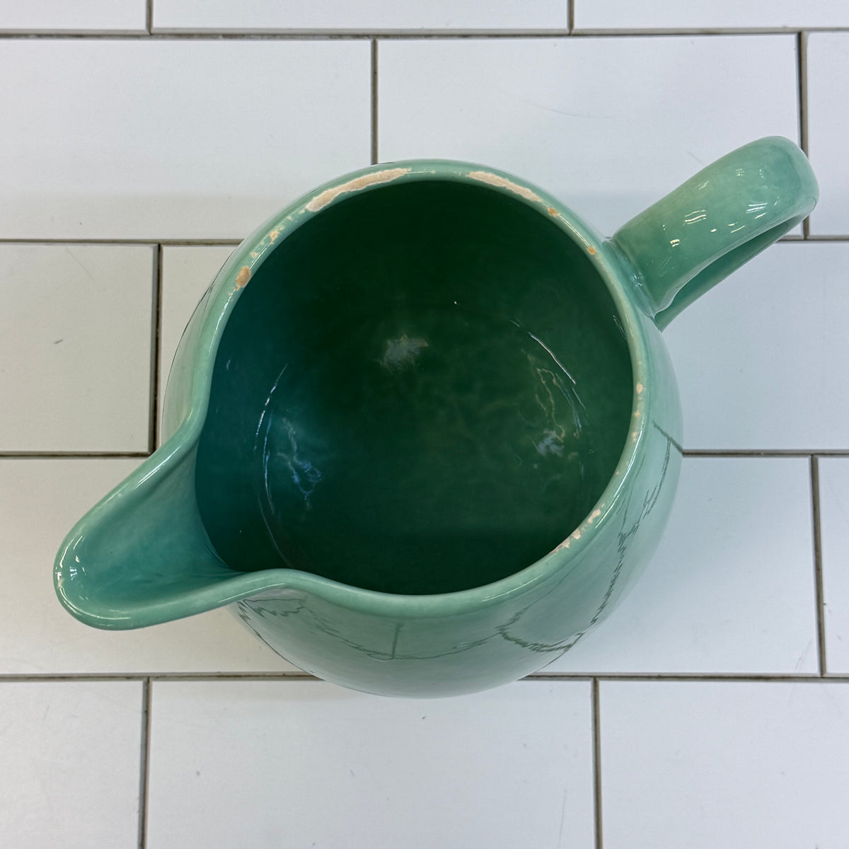 Russel Wright Style Seafoam Green Ceramic Covered Pitcher