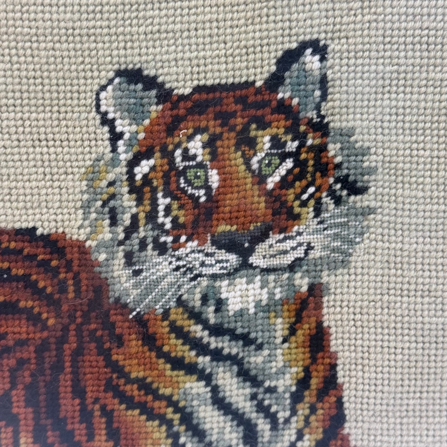 Tiger Needlepoint Framed Textile Wall Art
