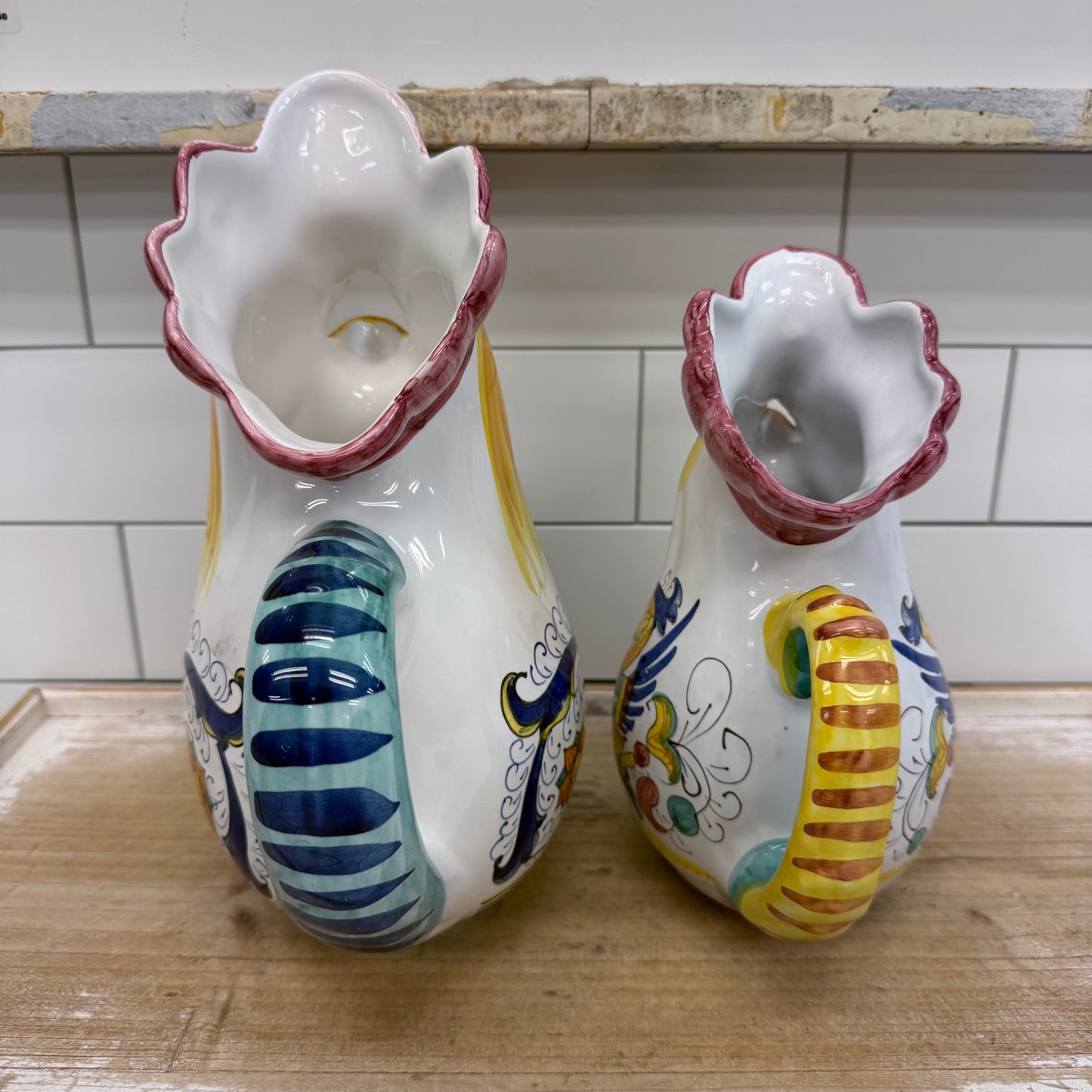 Hand Painted Romanian Rooster Pitchers Set of 2
