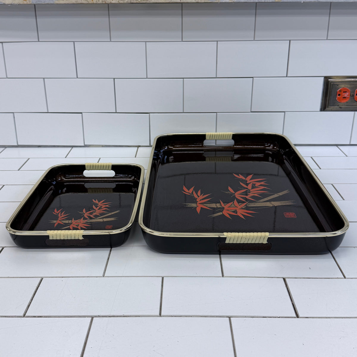 Japanese Style Bamboo Serving Trays Set of 2