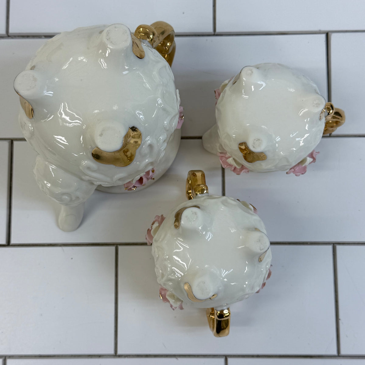 Cracker Barrel Pink Rose Porcelain Tea Set 1980s