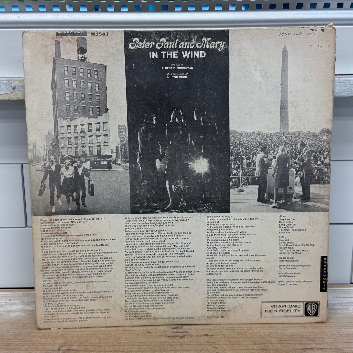 Peter, Paul and Mary In the Wind Vinyl Record LP 1963 #W 1507