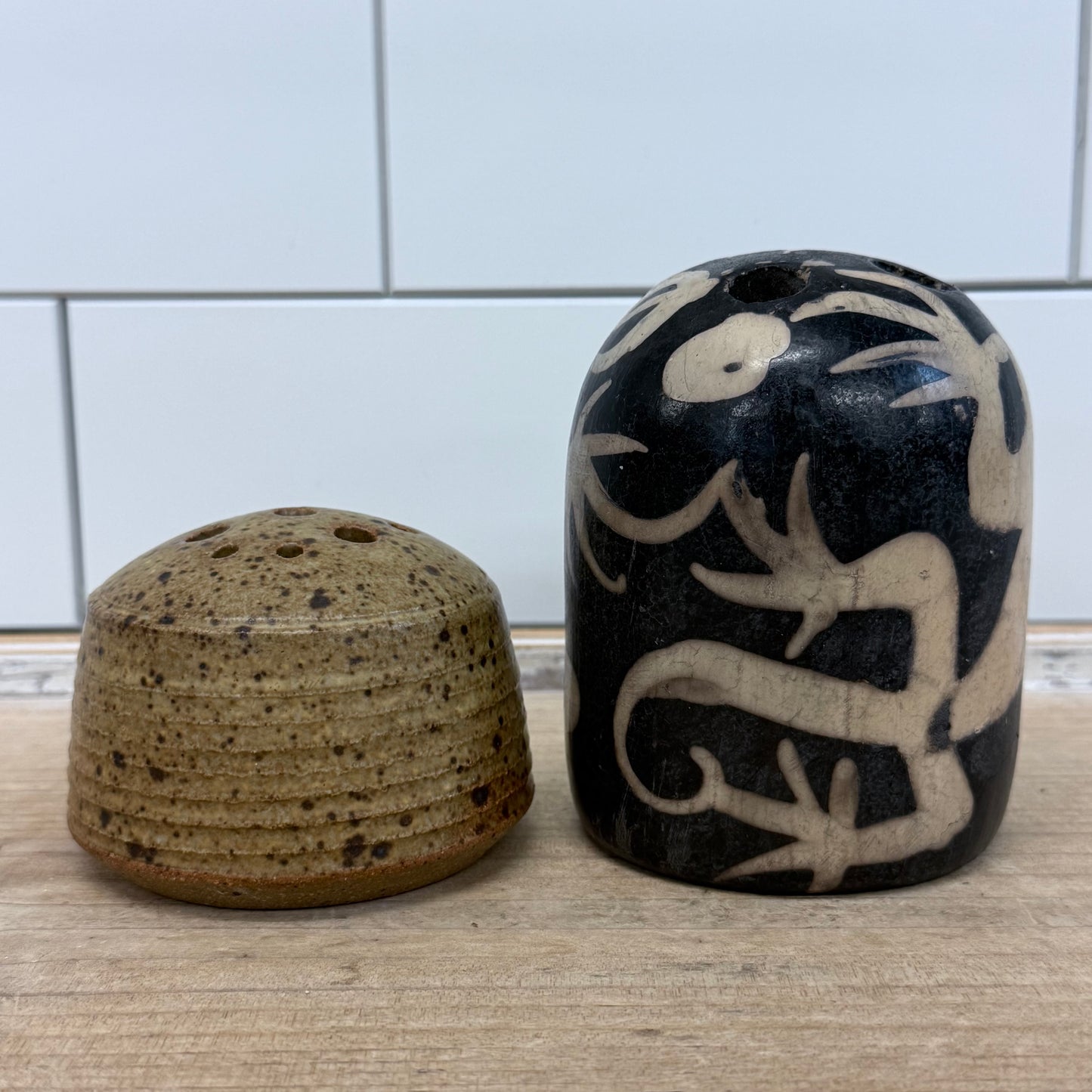 Studio Pottery Flower Frog Bud Vases Set of 2 Signed Choi