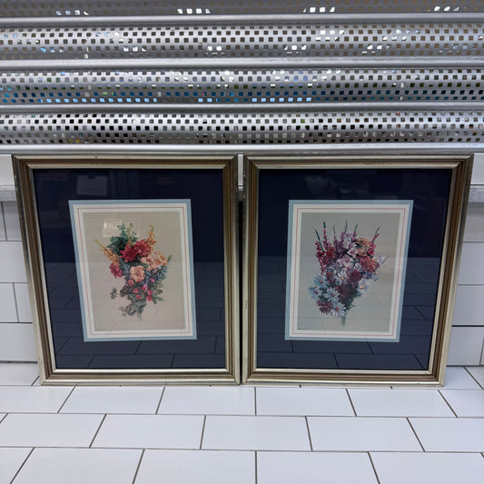 Peter Bianchi Floral Bouquet Framed Lithographs Set of 2 1976