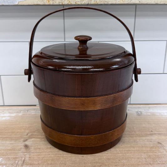 Ice Bucket with Glass Liner Barrel Style Mid Century Barware
