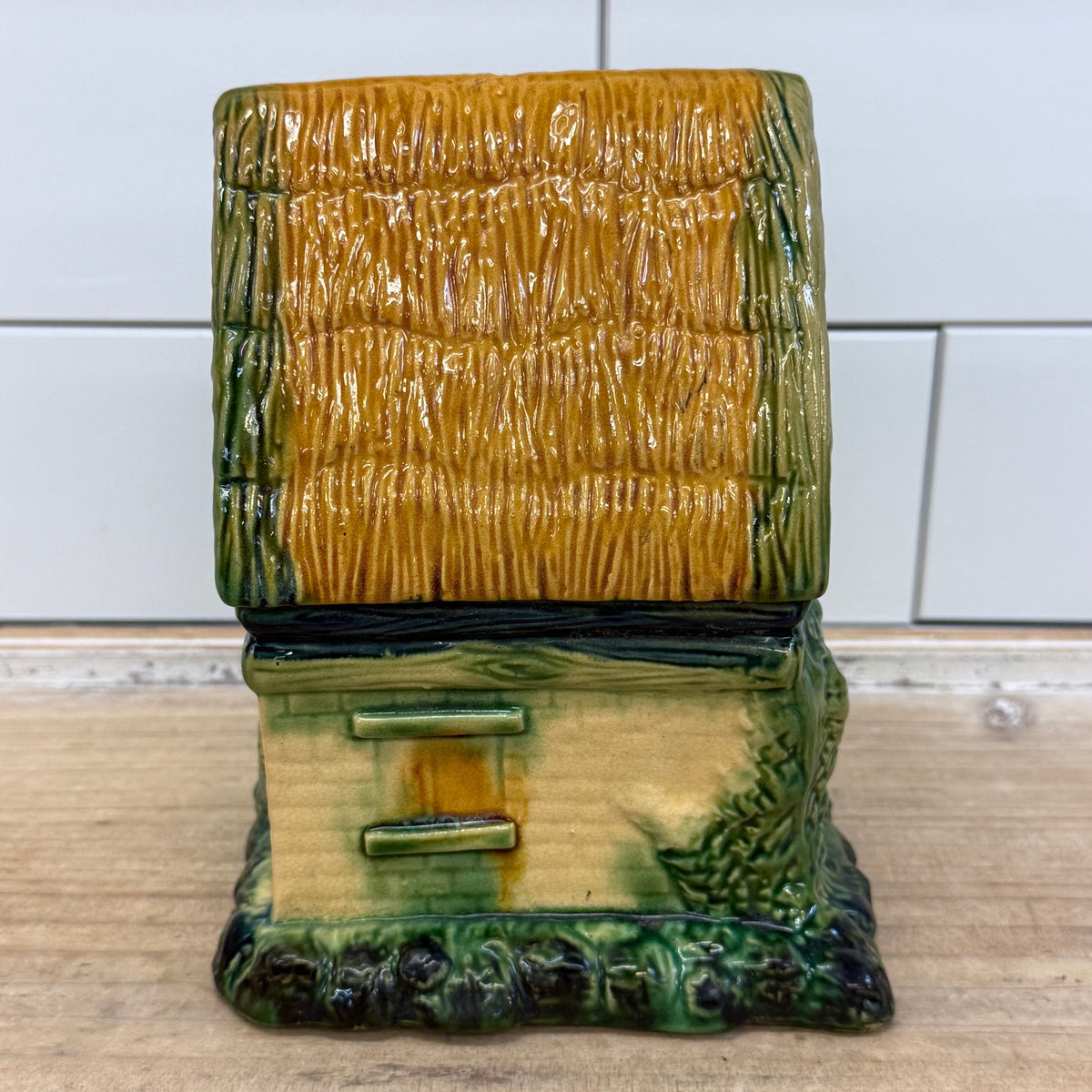 Majolica Style Glazed Ceramic Cottage Birdhouse