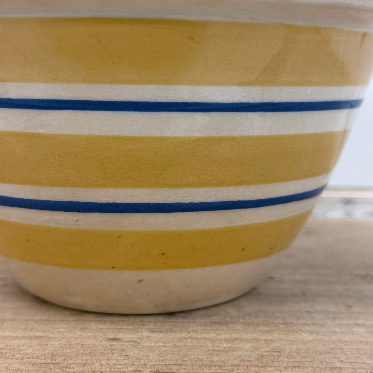 English Yellow & Blue Stripe Earthenware Mixing Bowl 1940s