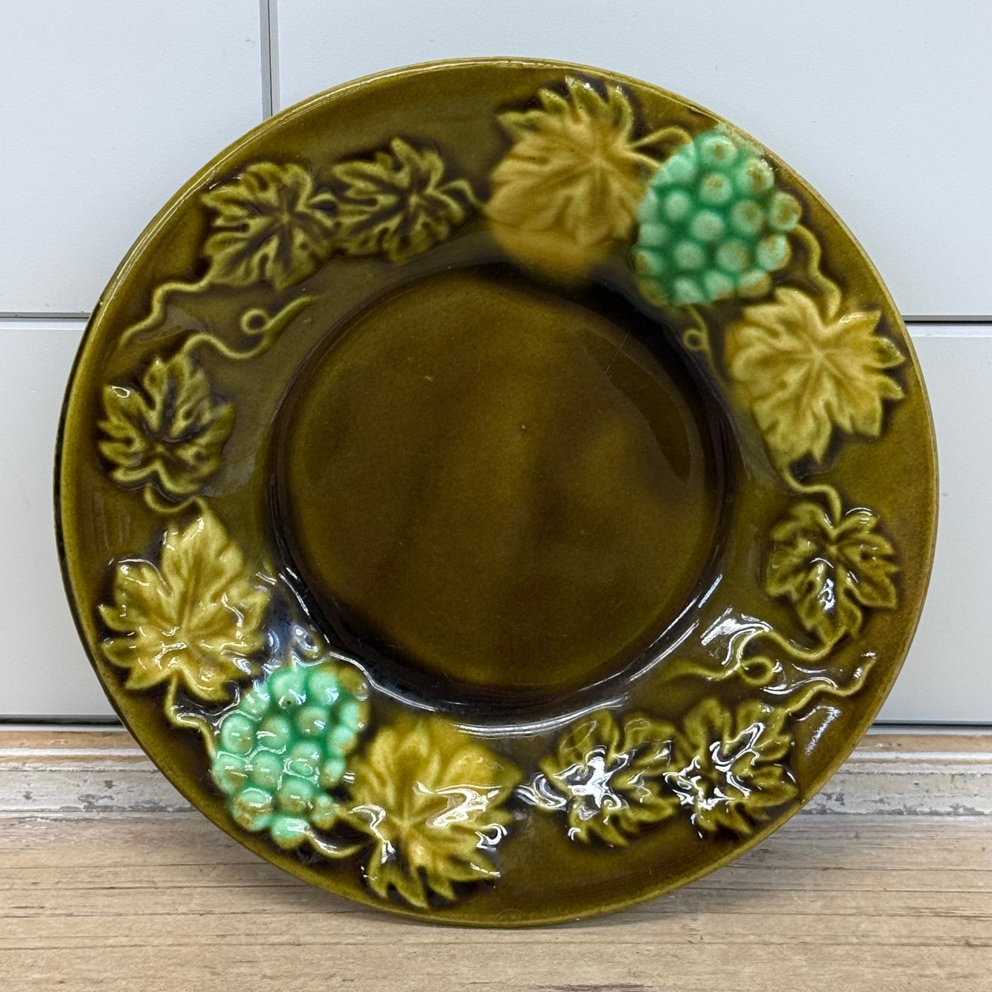 Majolica Style Grape Pitcher & Underplate Ceramic 1960s–1970s